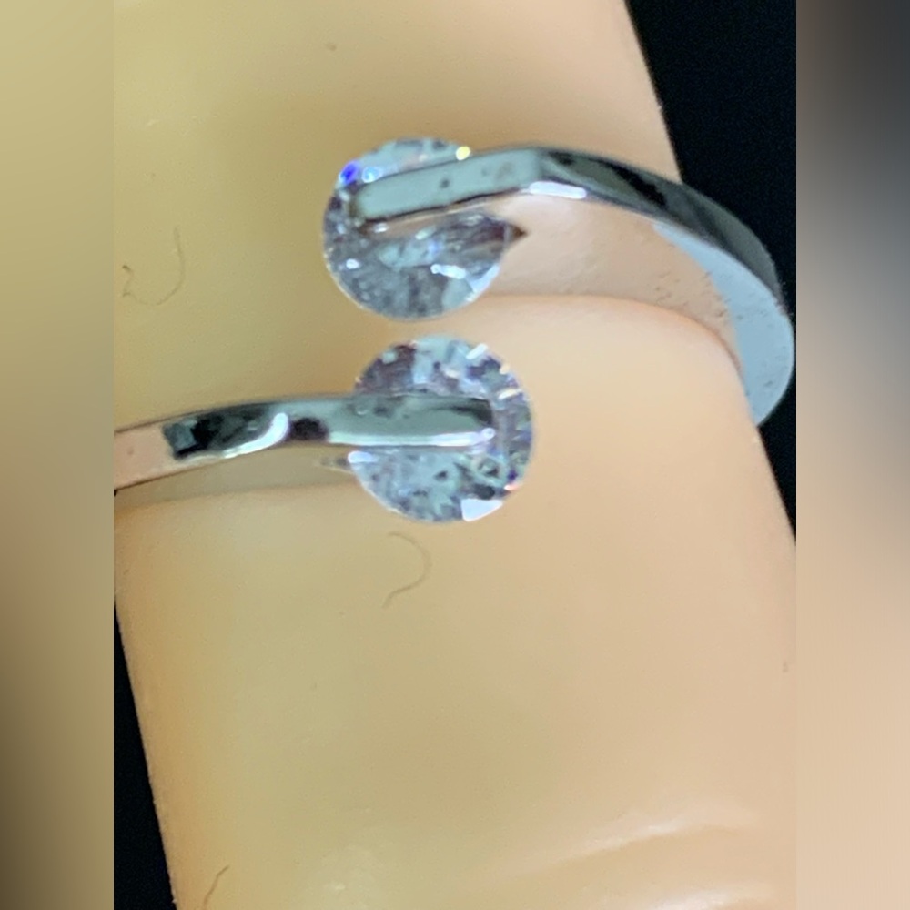 925 Sterling Silver Adjustable Open Ring Double C… - image 3